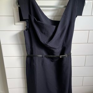 Navy work dress with black belt